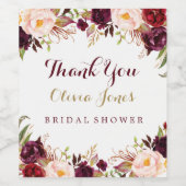 Vielen Dank, Burgundy Floral Brautparty Label Weinetikett (Einzelnes Label)