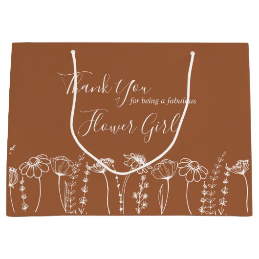 Vielen Dank Burnt Orange Wildblume Sketch Custom Große Geschenktüte (Vorderseite)