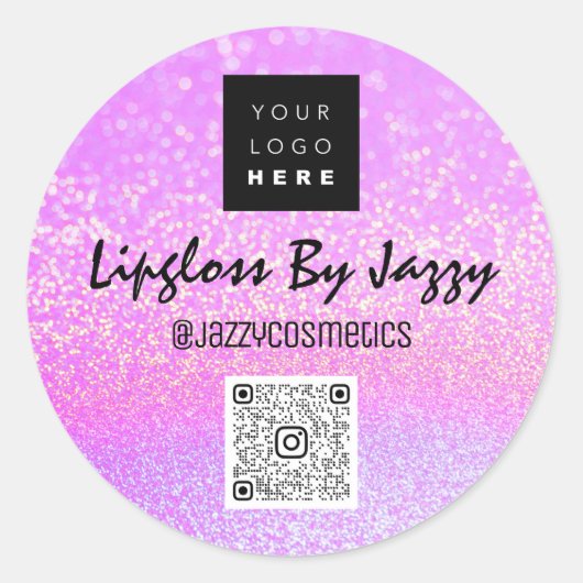 Vielen Dank Business Packaging Glitzer Pink QR-Log Runder Aufkleber (Vorderseite)