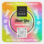 Vielen Dank Business QR Code Logo Rainbow Holograp Quadratischer Aufkleber (Vorderseite)