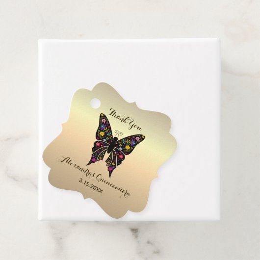 Vielen Dank Butterfly Gold Quinceanera Geschenkanhänger (Beispiel)