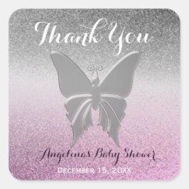 Vielen Dank Butterfly Sparkle Pink Baby Dusche Quadratischer Aufkleber