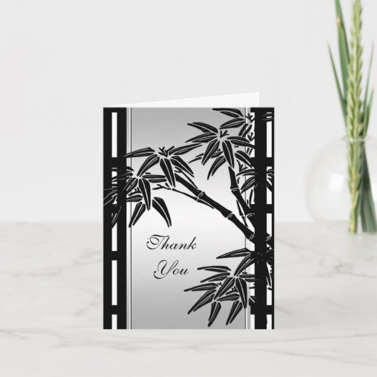 Vielen Dank Card Asian Floral Black Silver Bamboo Dankeskarte (Vorderseite)