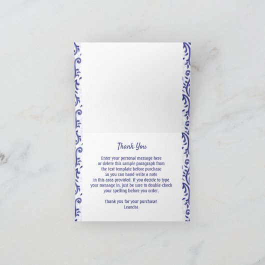 Vielen Dank Card Blue Toile Lemons angepasst Dankeskarte (Innenseite)