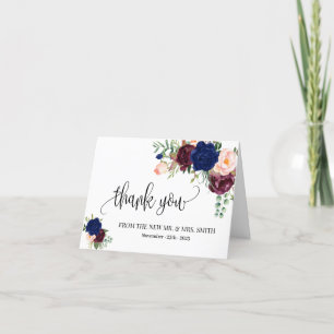 Vielen Dank Card Boho Navy Blumenzehen geklappt Dankeskarte
