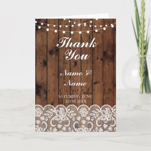 Vielen Dank Card Bridal Lace Wood Wedding Verlobun Dankeskarte (Vorderseite)