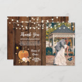 Vielen Dank Card Foto Pumpkin Lights Wood Einladung (Vorne/Hinten)
