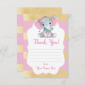 Vielen Dank Card Girl Elephant Dusche Gold Pink Begleitkarte (Vorne/Hinten)