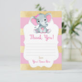 Vielen Dank Card Girl Elephant Dusche Gold Pink Begleitkarte (Stehend Vorderseite)