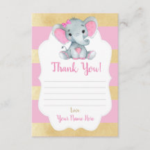 Vielen Dank Card Girl Elephant Dusche Gold Pink