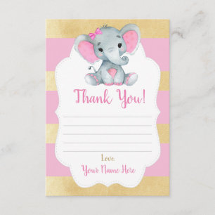 Vielen Dank Card Girl Elephant Dusche Gold Pink Begleitkarte