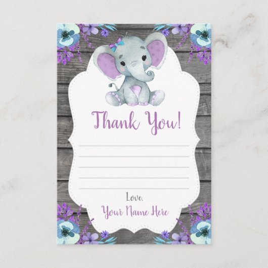 Vielen Dank Card Girl Elephant Dusche mit Blume Begleitkarte (Vorderseite)