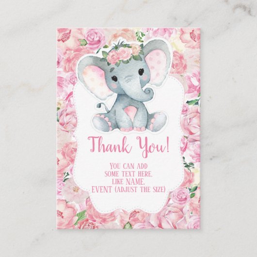 Vielen Dank Card Girl Elephant Dusche mit Blume Begleitkarte (Vorderseite)