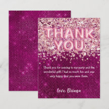 Vielen Dank Card Girly Magenta Pink Glitzer Balloo