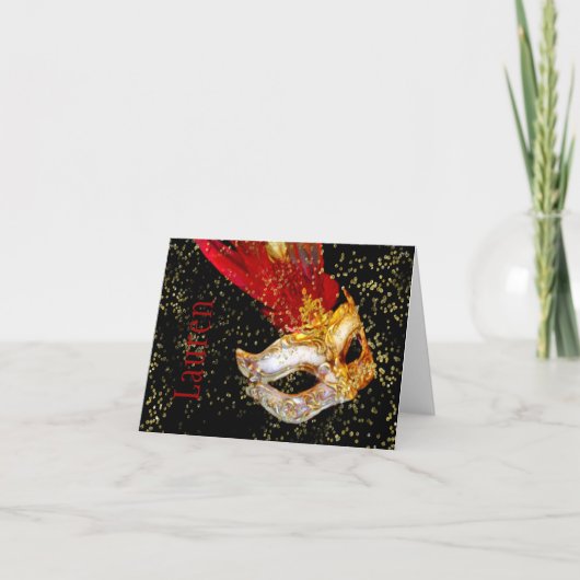Vielen Dank Card Masquerade Black Red Gold Dankeskarte (Vorderseite)