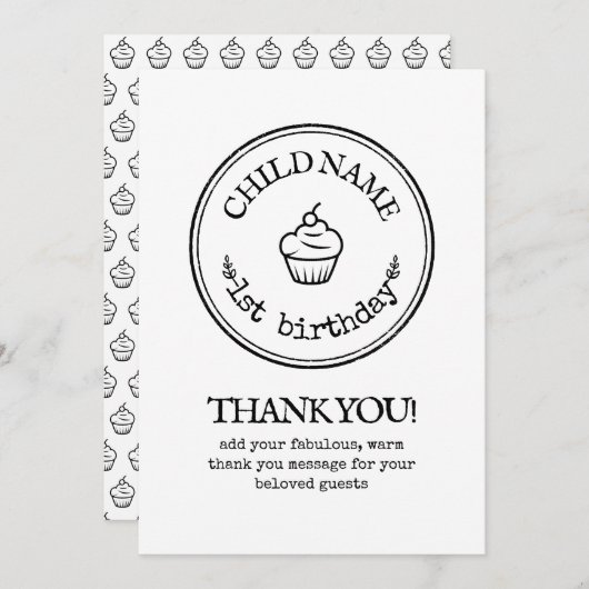 Vielen Dank Card Minimalistisch Modern 1. Geburtst Einladung (Vorne/Hinten)