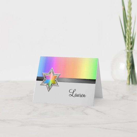 Vielen Dank Card Rainbow Black Ribbon Silver Star Dankeskarte (Vorderseite)