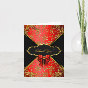 Vielen Dank Card Red Black Gold Damask Dankeskarte
