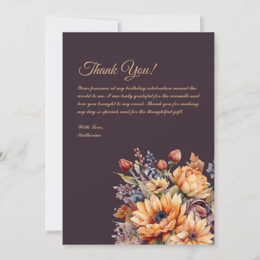 Vielen Dank Card Watercolor Fall Blume-Lila- Einladung (Vorderseite)