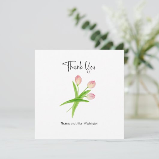 Vielen Dank Card Watercolor Tulips Personalisiert Dankeskarte (Stehend Vorderseite)
