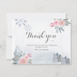 Vielen Dank Card Winter Pink Pine Trees Gold Dankeskarte