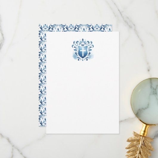 Vielen Dank, Cards Dusty Blue Wappen & Cross Dankeskarte (Vorderseite/Rückseite Beispiel)