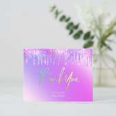 Vielen Dank Cards Holographic lila Glitzer Tropfen Postkarte (Stehend Vorderseite)