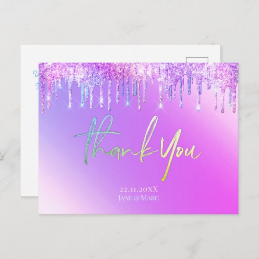 Vielen Dank Cards Holographic lila Glitzer Tropfen Postkarte (Vorne/Hinten)