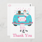 Vielen Dank Cartoon Bride Groom Blue Pink Wedding Postkarte (Vorne/Hinten)
