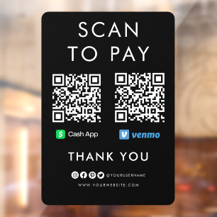 Vielen Dank Cash App Venmo Scan zu bezahlen QR Cod Fensteraufkleber