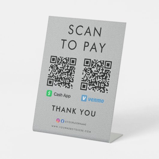 Vielen Dank Cash App Venmo Scan zu bezahlen QR Cod Sockelschild (Vorderseite)