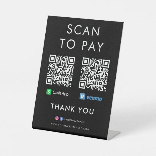Vielen Dank Cash App Venmo Scan zu bezahlen QR Cod Sockelschild (Vorderseite)