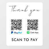 Vielen Dank CashApp Paypal QR Code Scan zu bezahle Fensteraufkleber (Blatt)