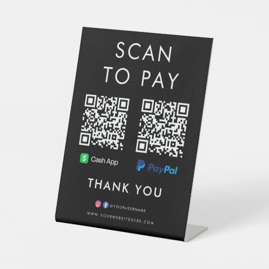 Vielen Dank CashApp Paypal Scan zu bezahlen QR Cod Sockelschild (Vorderseite)