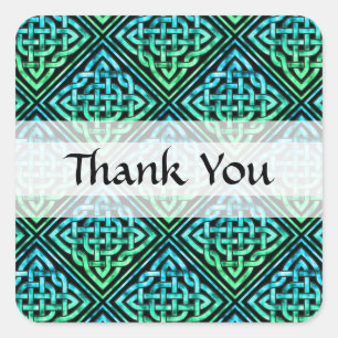 Vielen Dank Celtic Knot - Diamond Blue Green Quadratischer Aufkleber