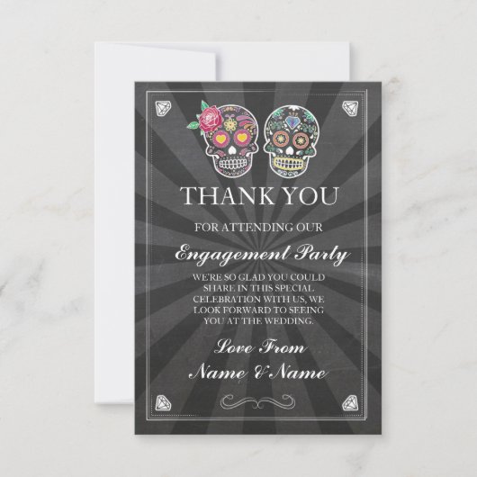 Vielen Dank Chalkboard Rustic Sugar Skull Card Dankeskarte (Vorderseite)