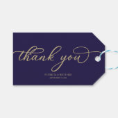 Vielen Dank - Chic Gold Script Navy Blue Wedding Geschenkanhänger (Vorderseite (Horizontal))