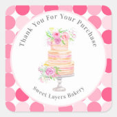 Vielen Dank Chic Layered Cake mit Rose Bäckerei Quadratischer Aufkleber (Vorderseite)