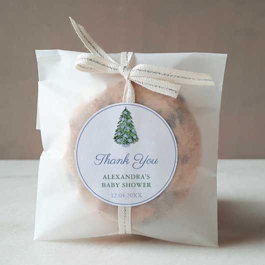 Vielen Dank Chinoiserie Christmas Tree Blue Favor Runder Aufkleber