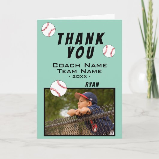 Vielen Dank Coach Baseball Ball Foto-Karte Dankeskarte (Vorderseite)