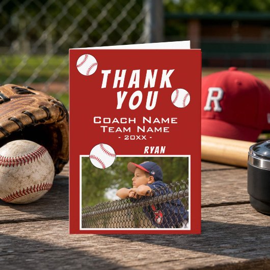 Vielen Dank Coach Red Baseball Foto-Karte Dankeskarte