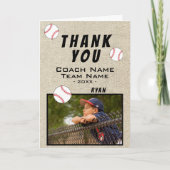 Vielen Dank Coach Rustic Baseball Foto-Karte Dankeskarte (Vorderseite)