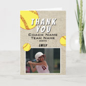 Vielen Dank Coach Rustic Softball Foto Card Dankeskarte (Vorderseite)