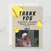 Vielen Dank Coach Rustic Softball Foto Card Dankeskarte (Vorderseite)