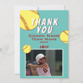 Vielen Dank Coach Yellow Softball Foto Card Dankeskarte (Vorderseite)