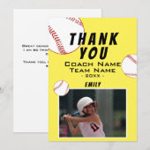 Vielen Dank Coach Yellow Softball Foto Card Dankeskarte (Vorne/Hinten)
