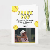 Vielen Dank Coach Yellow Softball Foto Card Dankeskarte (Vorderseite)