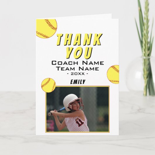 Vielen Dank Coach Yellow Softball Foto Card Dankeskarte (Vorderseite)
