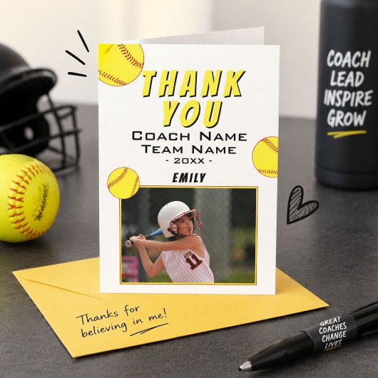 Vielen Dank Coach Yellow Softball Foto Card Dankeskarte