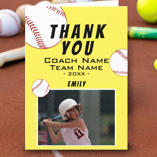 Vielen Dank Coach Yellow Softball Foto Card Dankeskarte